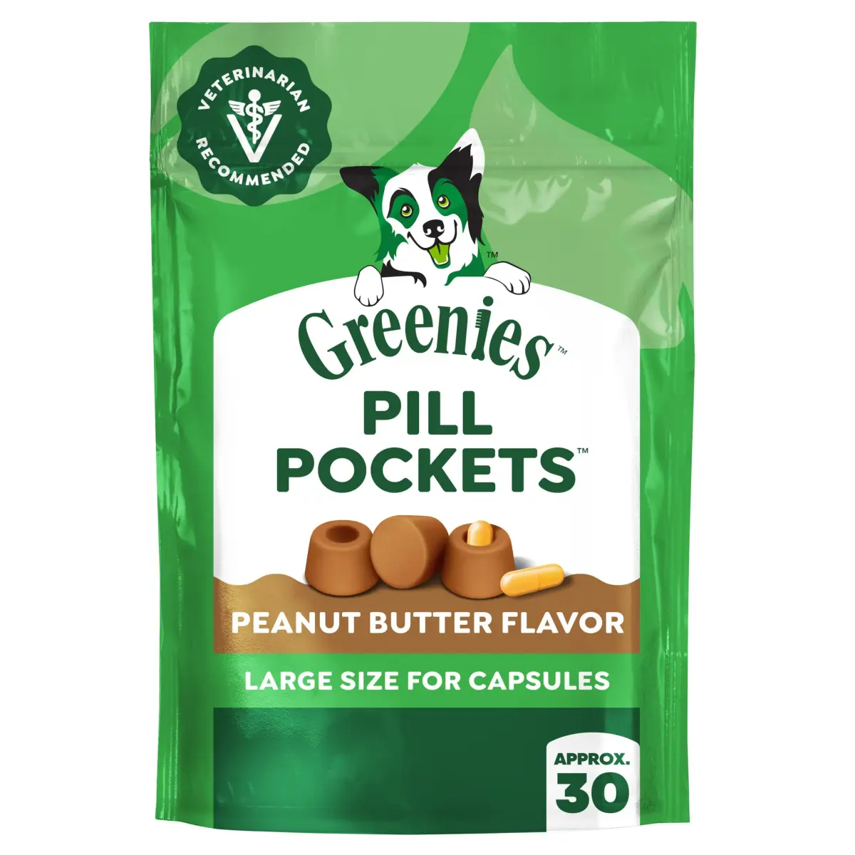 Greenies Pill Pockets Large Size Dog Treats Peanut Butter 30 Count (225 g / 7.9 oz) | Vet-Recommended Pill Masking Treats - main product image