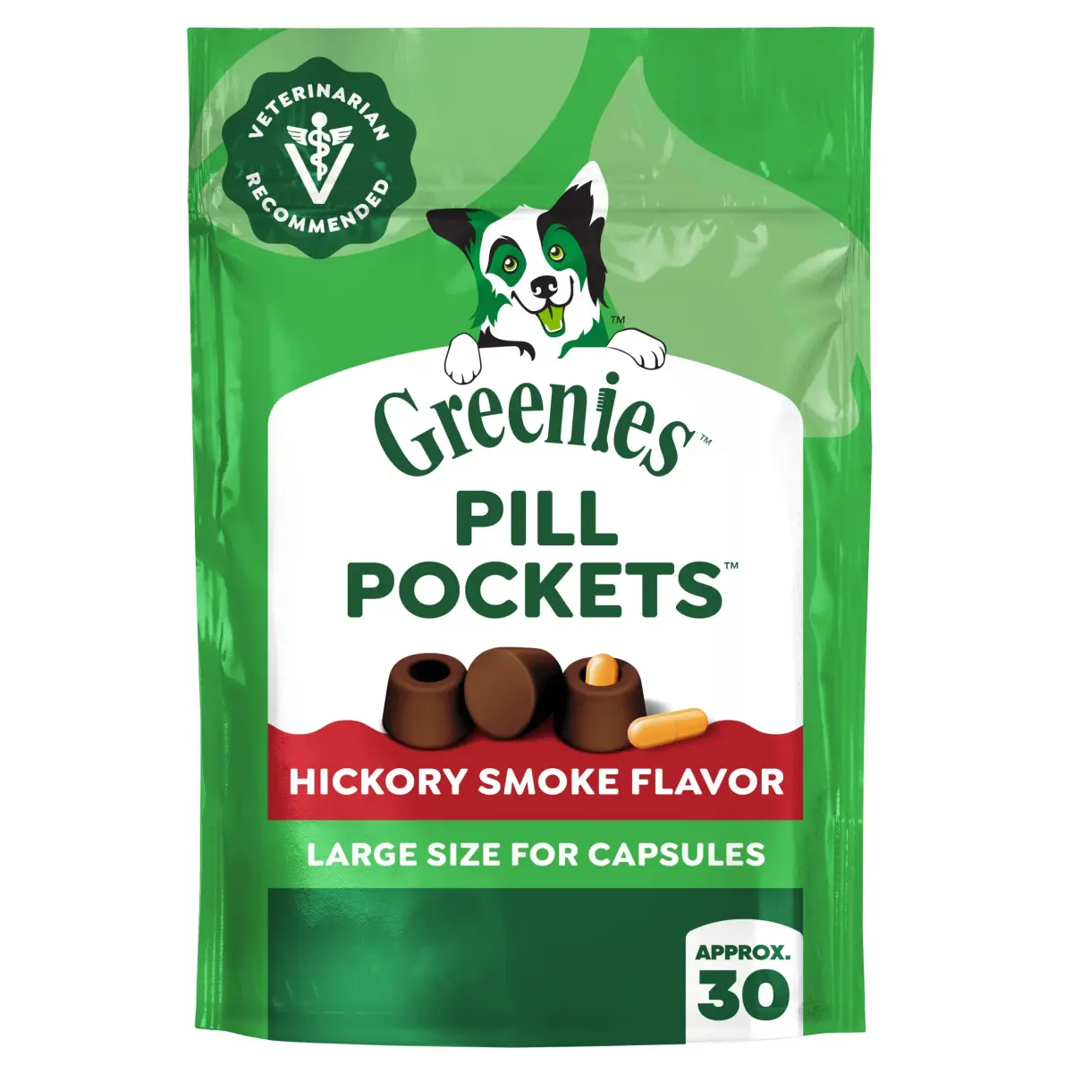 Greenies Pill Pockets Large Size Dog Treats Hickory Smoke 30 Count (240g / 7.9oz) | Vet-Recommended Pill Masking - main product image