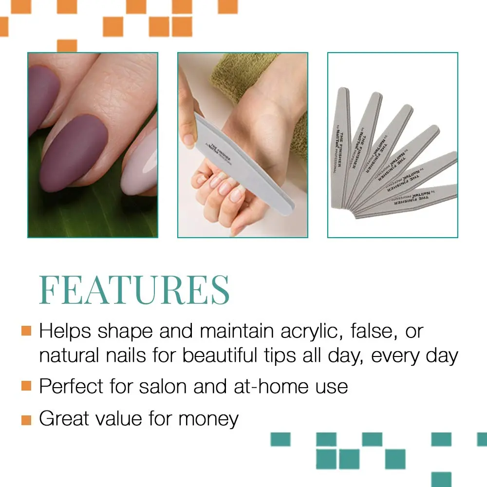 Nail Tek The Finisher Nail File – Double-Sided 240/400 Grit Files for Natural Nails, Acrylic & Gel, Manicure and Pedicure Kit Supplies, 6 Pack | Fine Grit, 7 Inch - view 3