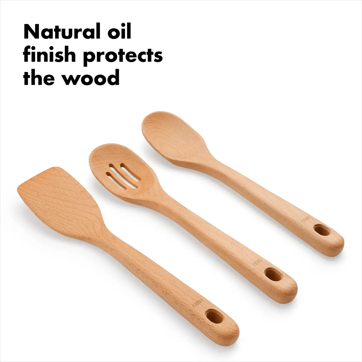 OXO Good Grips Wooden Utensil Set for Cooking, 3-Piece | Solid Beechwood Spoon, Slotted Spoon, Turner - view 6