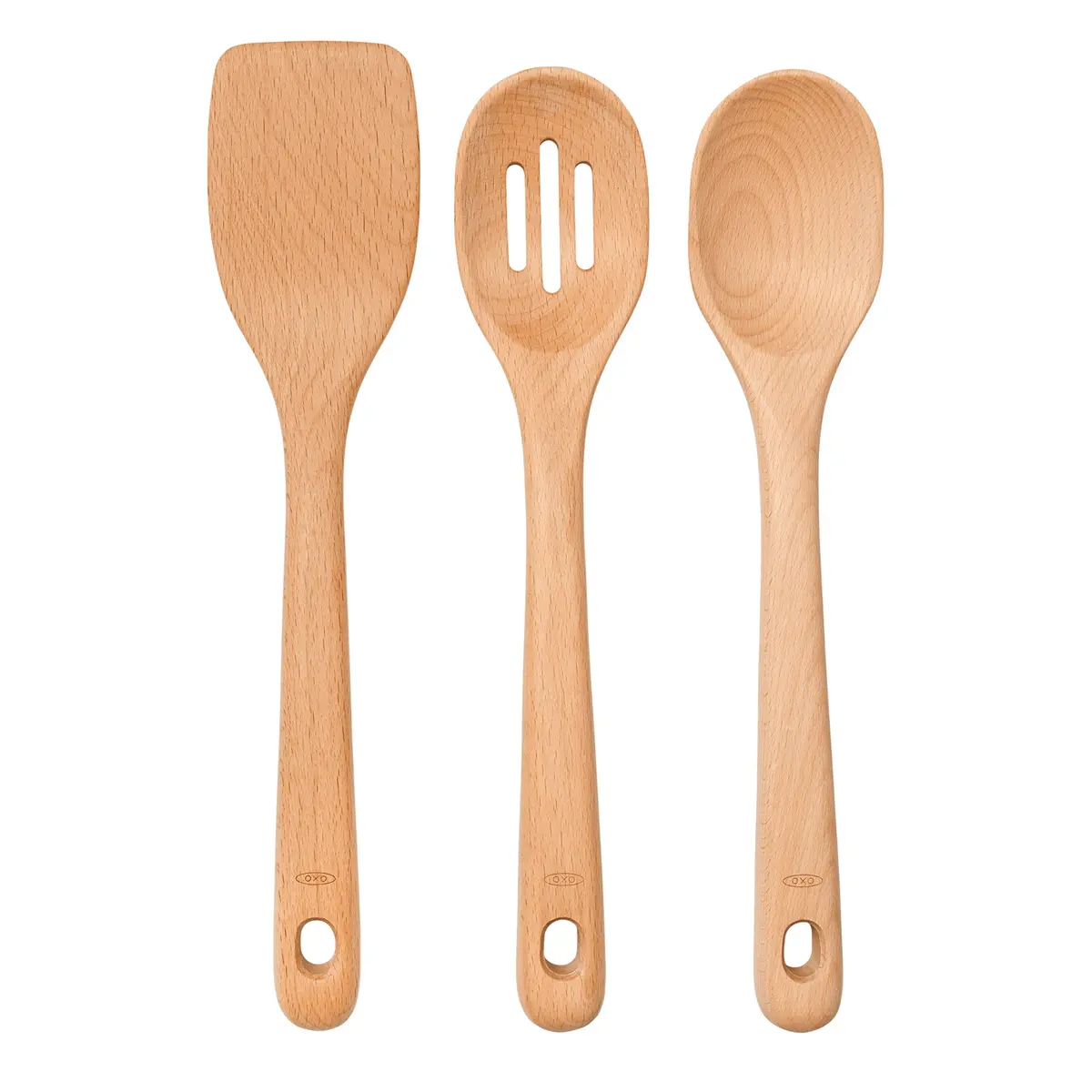 OXO Good Grips Wooden Utensil Set for Cooking, 3-Piece | Solid Beechwood Spoon, Slotted Spoon, Turner - view 8