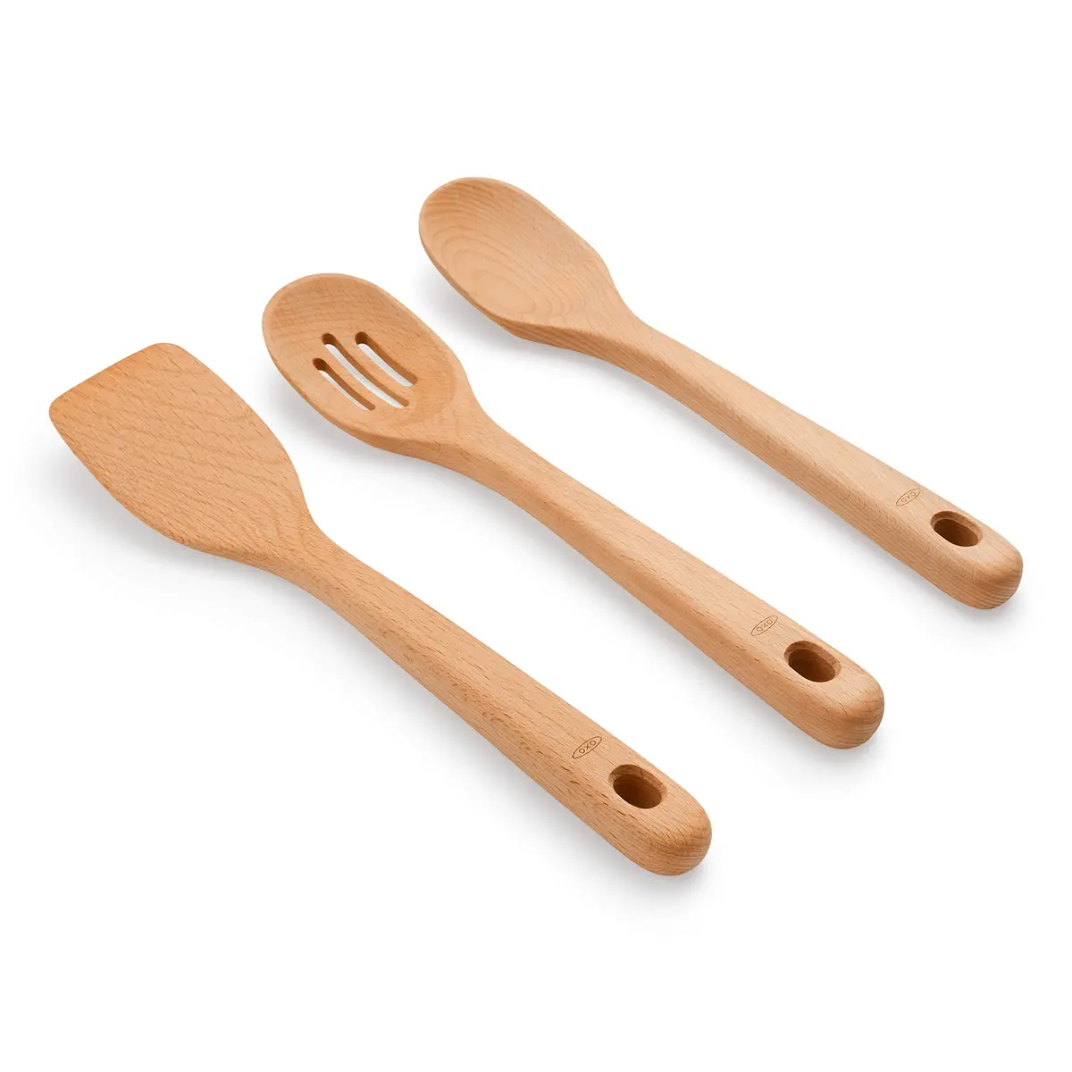 OXO Good Grips Wooden Utensil Set for Cooking, 3-Piece | Solid Beechwood Spoon, Slotted Spoon, Turner - view 9
