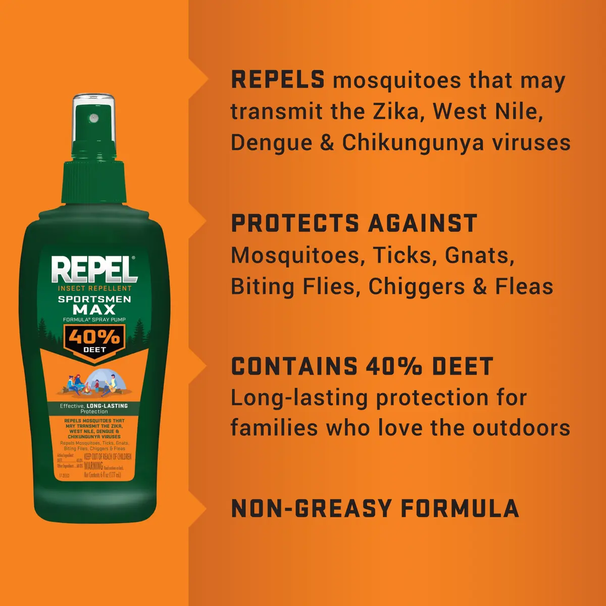 Repel Sportsmen Max Formula Pump Spray 40% DEET Insect Repellent 180ml (6 Fl Oz) | EPA Registered for Mosquitoes & Ticks - view 6