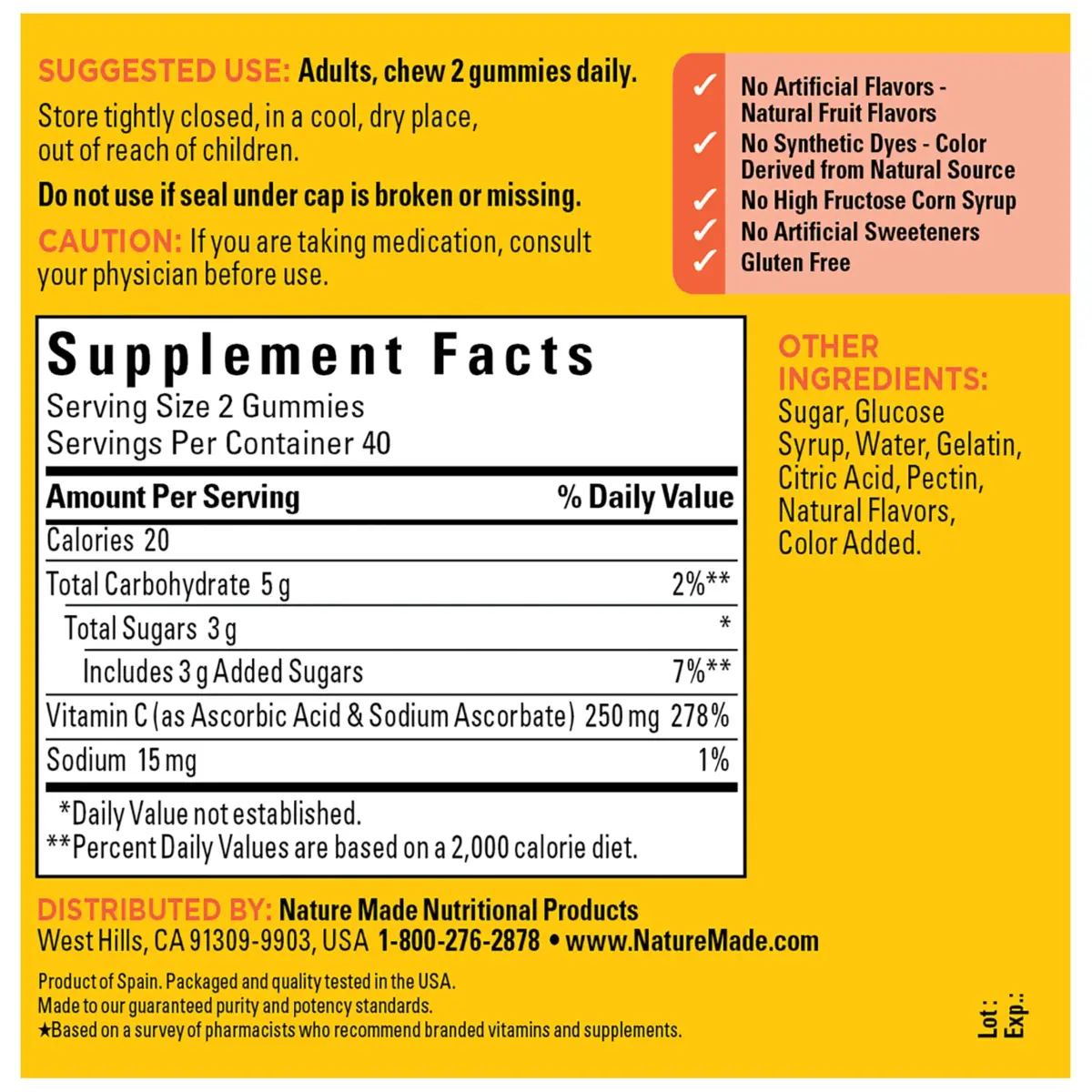 Nature Made Vitamin C Gummies 250mg 80 Count | Immune Support with Antioxidant Benefits - view 7