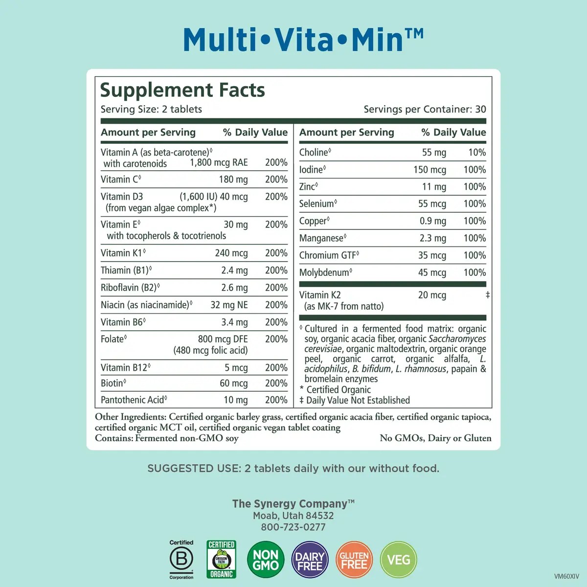 PURE SYNERGY Multi·Vita·Min for Men & Women 60 Tablets | Whole-Food Organic Multivitamin - view 2