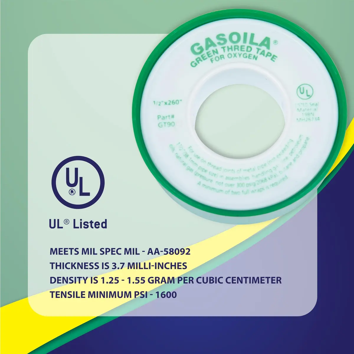 Gasoila Green PTFE Thread Seal Tape | Leak-Proof, High-Density, Non-Toxic (1/2 Inch x 260 Inch) - view 5