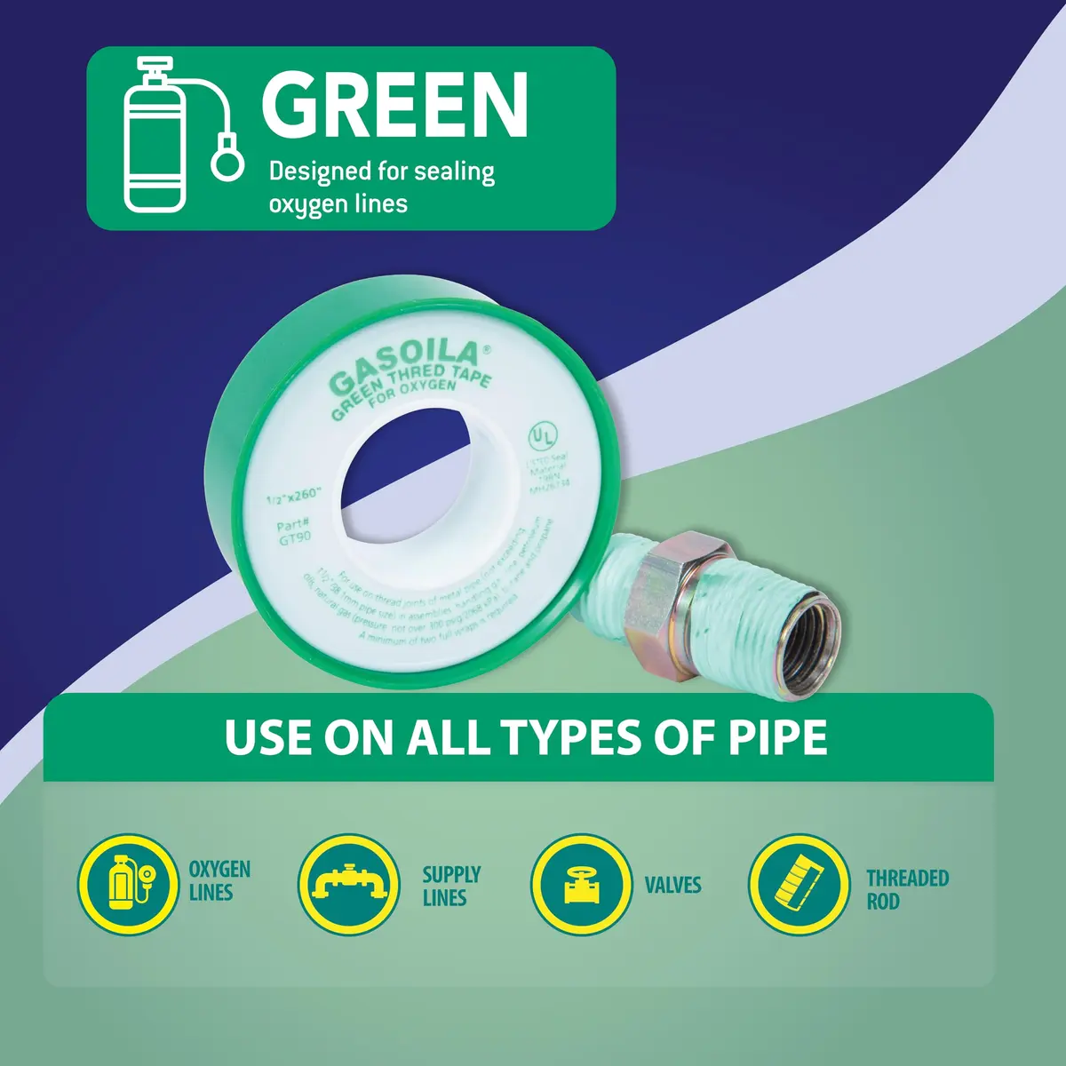 Gasoila Green PTFE Thread Seal Tape | Leak-Proof, High-Density, Non-Toxic (1/2 Inch x 260 Inch) - view 3