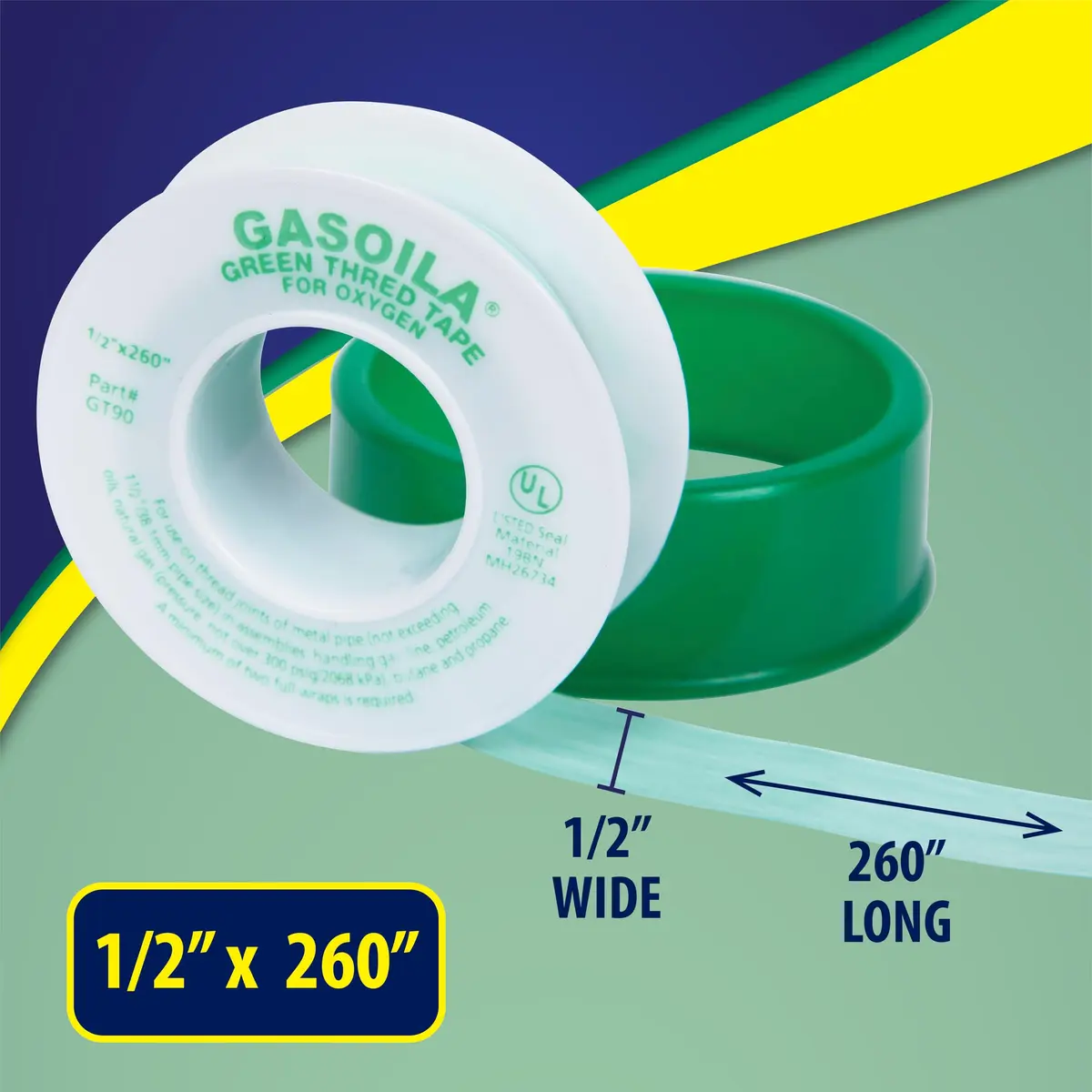 Gasoila Green PTFE Thread Seal Tape | Leak-Proof, High-Density, Non-Toxic (1/2 Inch x 260 Inch) - view 4