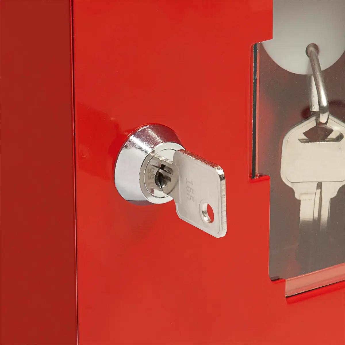 Barska Red Steel Emergency Key Box with Breakable Glass & Hammer | Wall Mount, 1.6" D x 6" W x 6" H - view 4