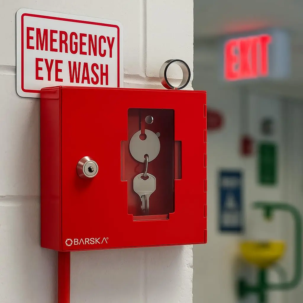 Barska Red Steel Emergency Key Box with Breakable Glass & Hammer | Wall Mount, 1.6" D x 6" W x 6" H - view 6
