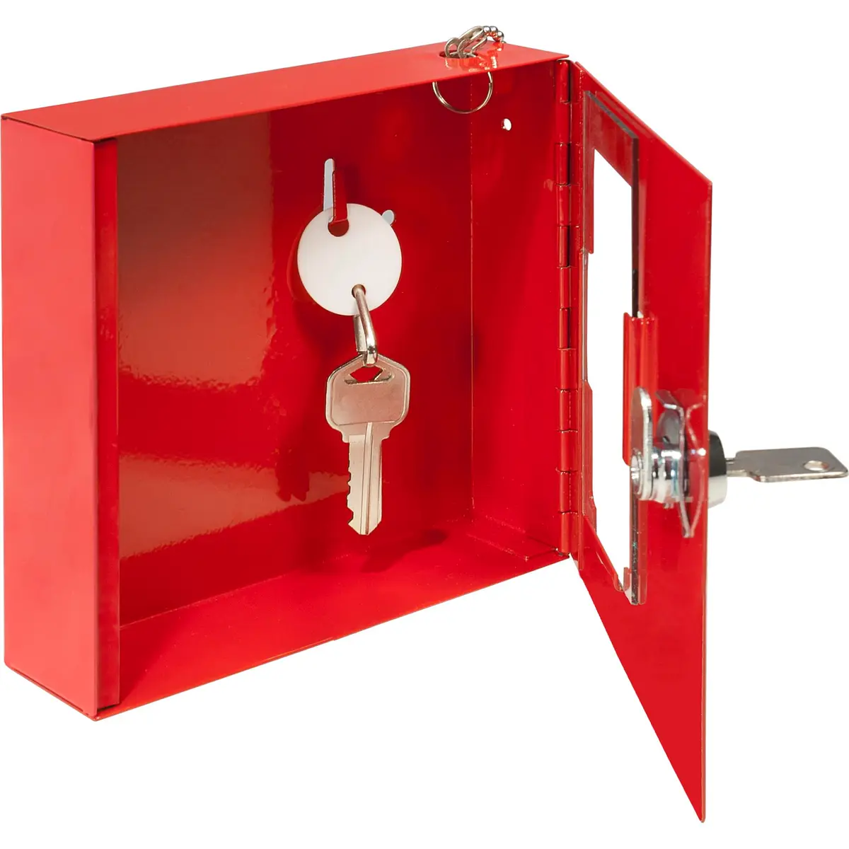 Barska Red Steel Emergency Key Box with Breakable Glass & Hammer | Wall Mount, 1.6" D x 6" W x 6" H - view 3