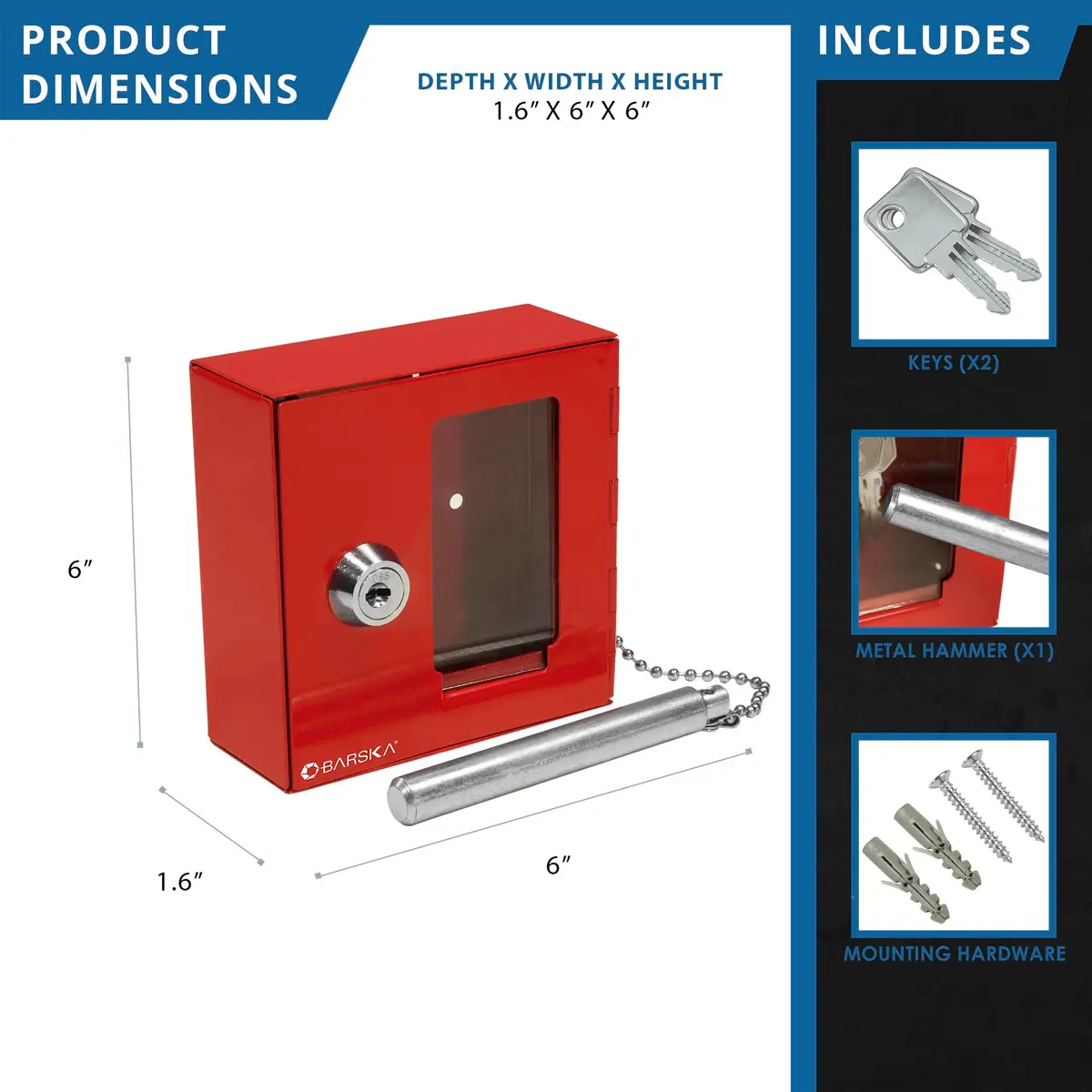 Barska Red Steel Emergency Key Box with Breakable Glass & Hammer | 1 Unit - view 3