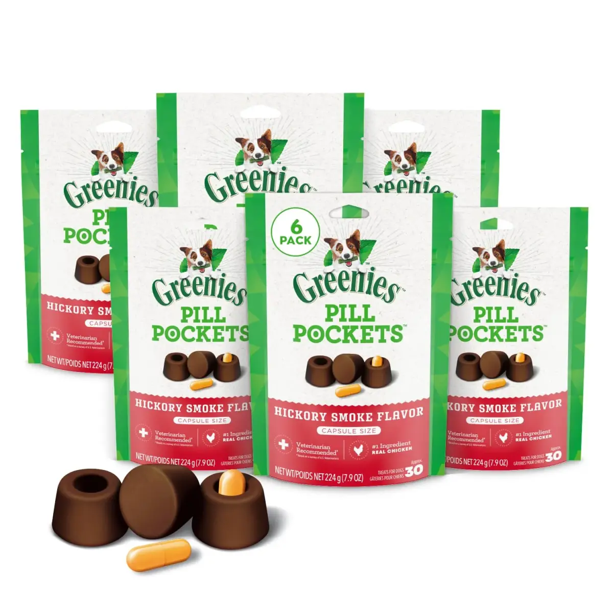 Greenies Pill Pockets Large Size Dog Treats Hickory Smoke 180 Count (30 Count x 6 Packs) | Vet-Recommended Medication Masking Treats - main product image