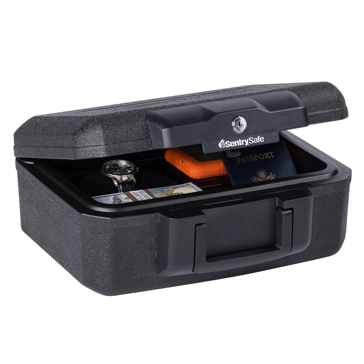 SentrySafe Fireproof Money Safe with Key Lock, Black 14.3 in W x 6.1 in H | Fire Resistant Document Box - main product image