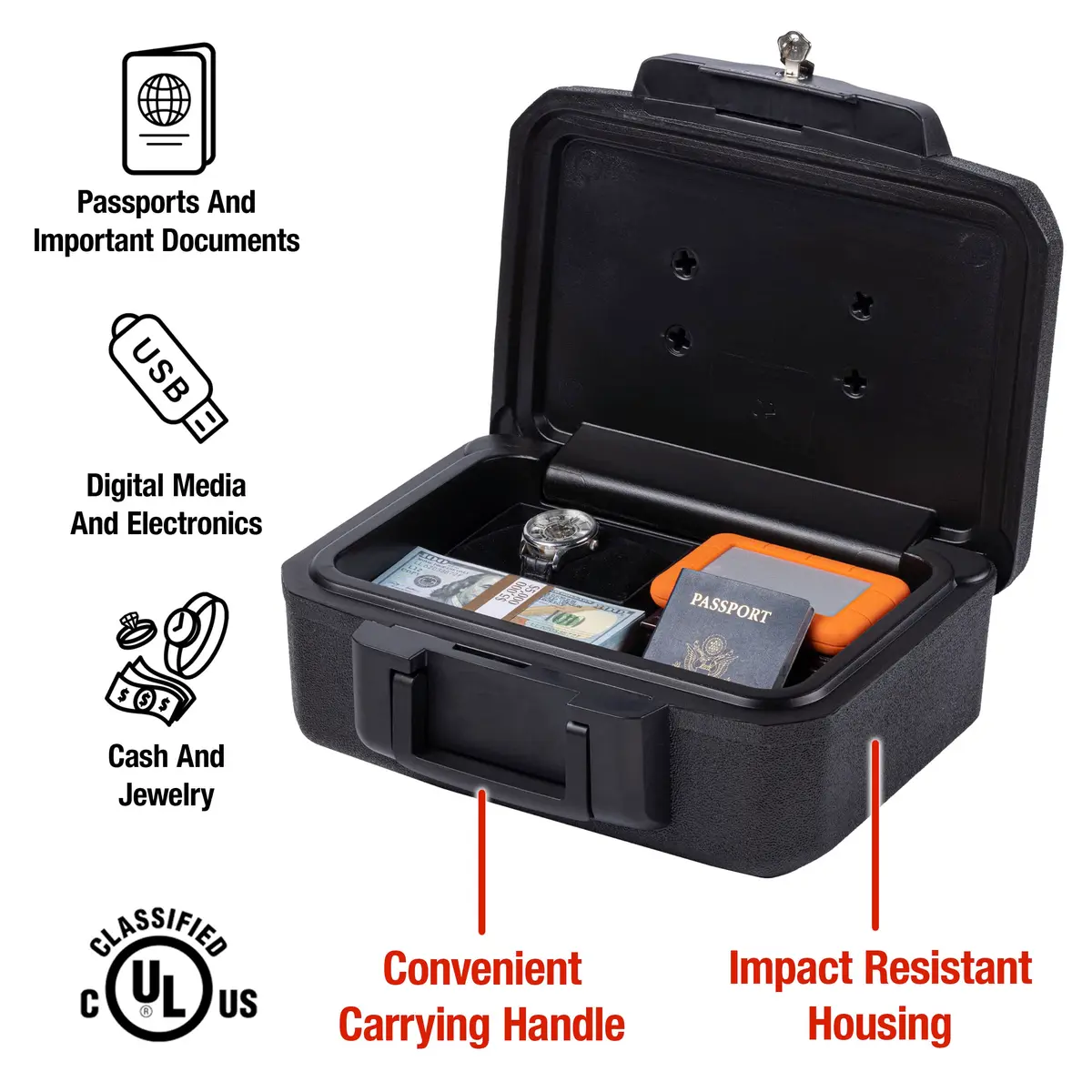 SentrySafe Fireproof Money Safe with Key Lock, Black 14.3 in W x 6.1 in H | Fire Resistant Document Box - view 3