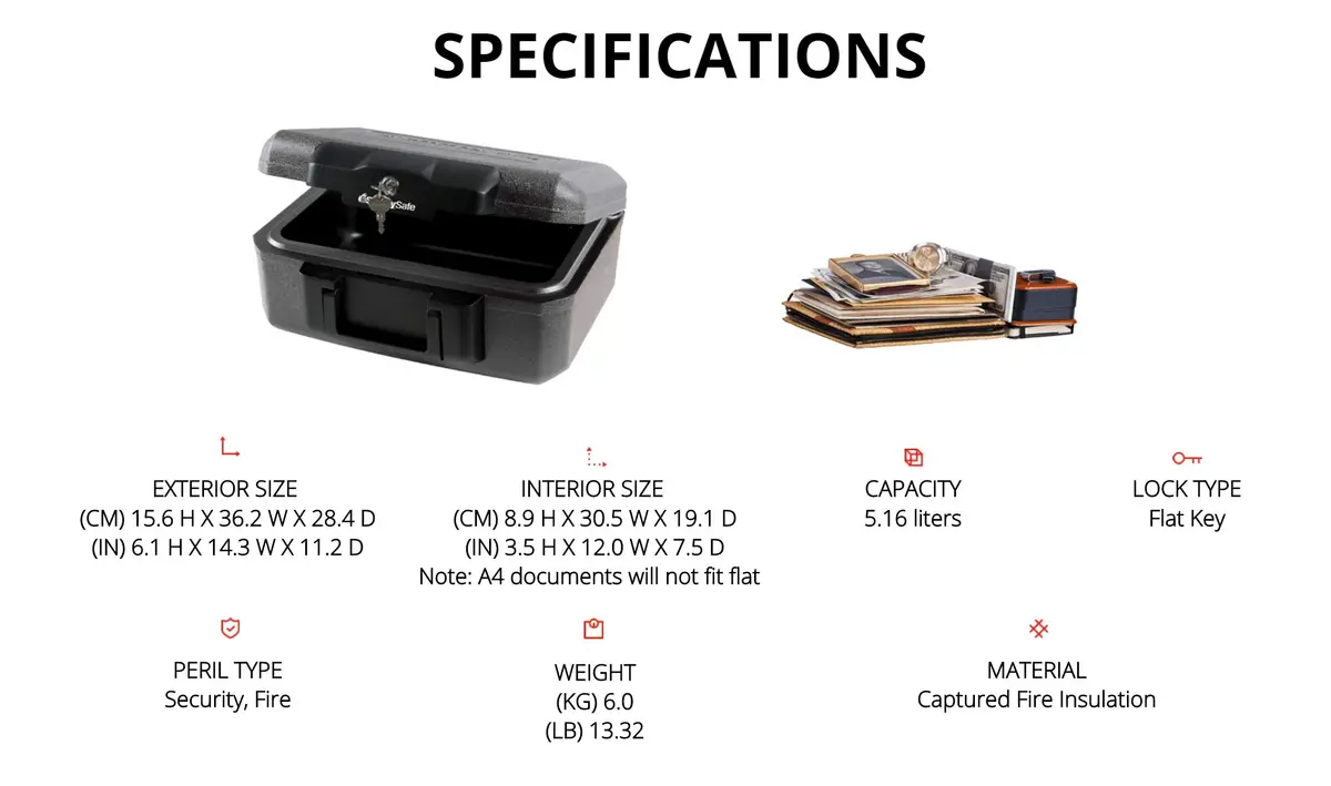 SentrySafe 1210 Fireproof Safe with Key Lock 5.16L (0.18 cu. ft.) | UL Classified 30-Min Fire Protection - view 4