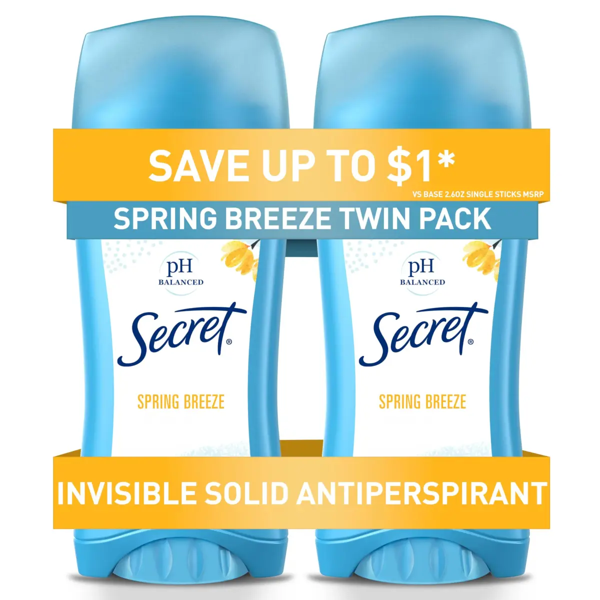 Secret Powder Fresh Invisible Solid Antiperspirant Deodorant 156g (5.2 oz Twin Pack) | 24hr Sweat & Odor Protection - main product image