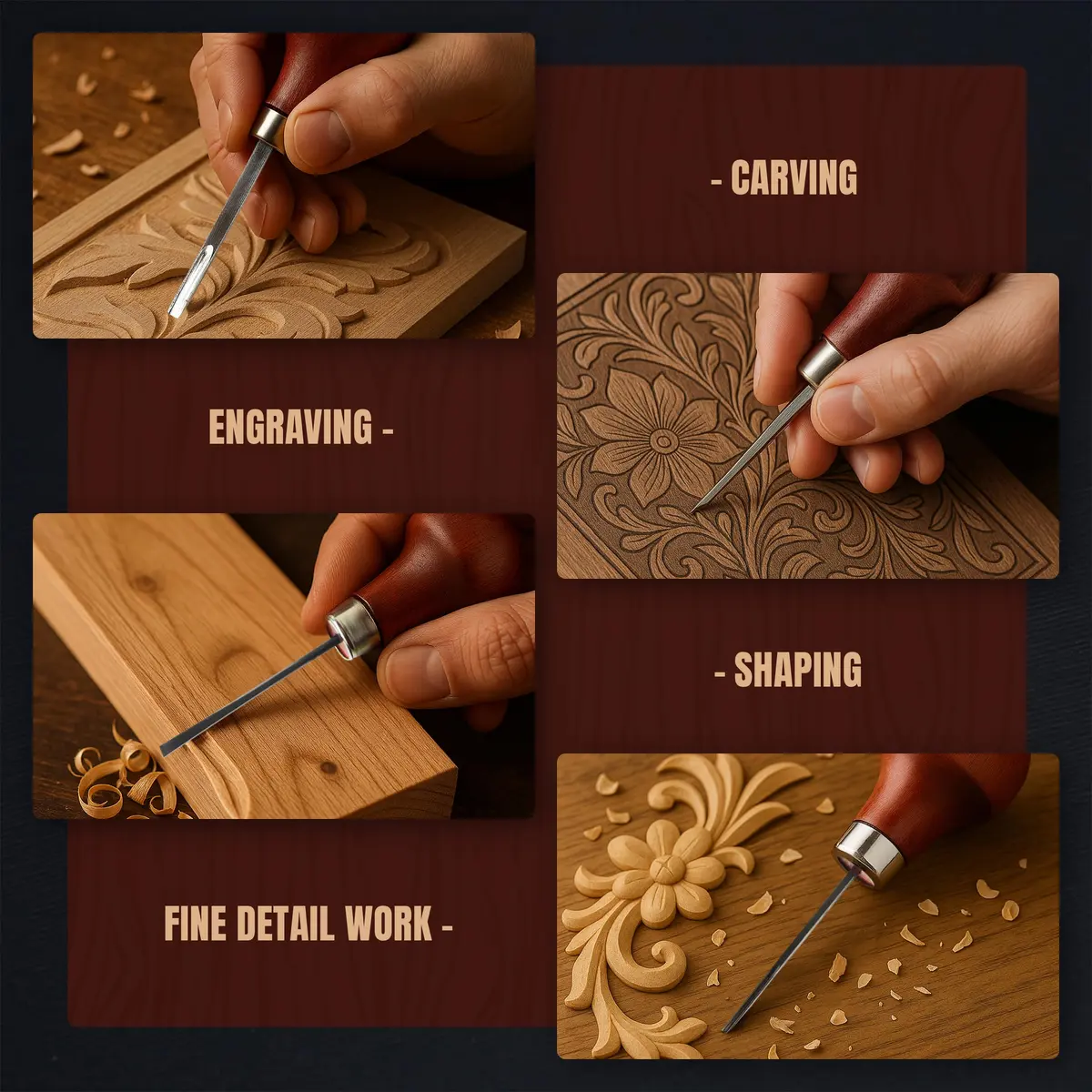 UJ Ramelson Co Wood Carving Tools Palm Set for Woodworking, Fine Miniature Detail, Stamp Making, Tile Etching, Mini Chisel and Gouge, 5 Pieces | Precision Miniature Carving - view 4