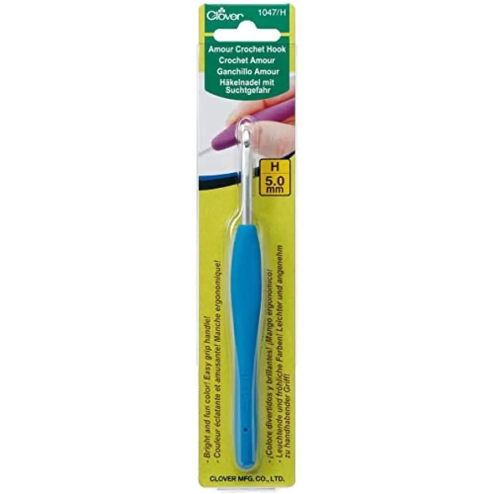 Clover Amour Crochet Hook Size H 5.0mm Deep Blue | Ergonomic Handle for Comfortable Crocheting - main product image