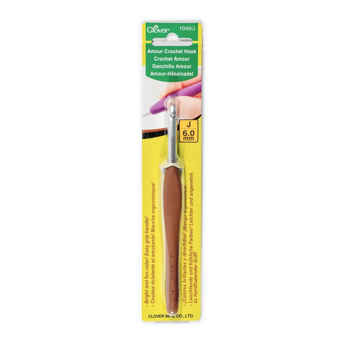 Clover Amour Crochet Hook Size J 6.0mm | Smooth Elastomer Handle for Comfortable Crochet - main product image