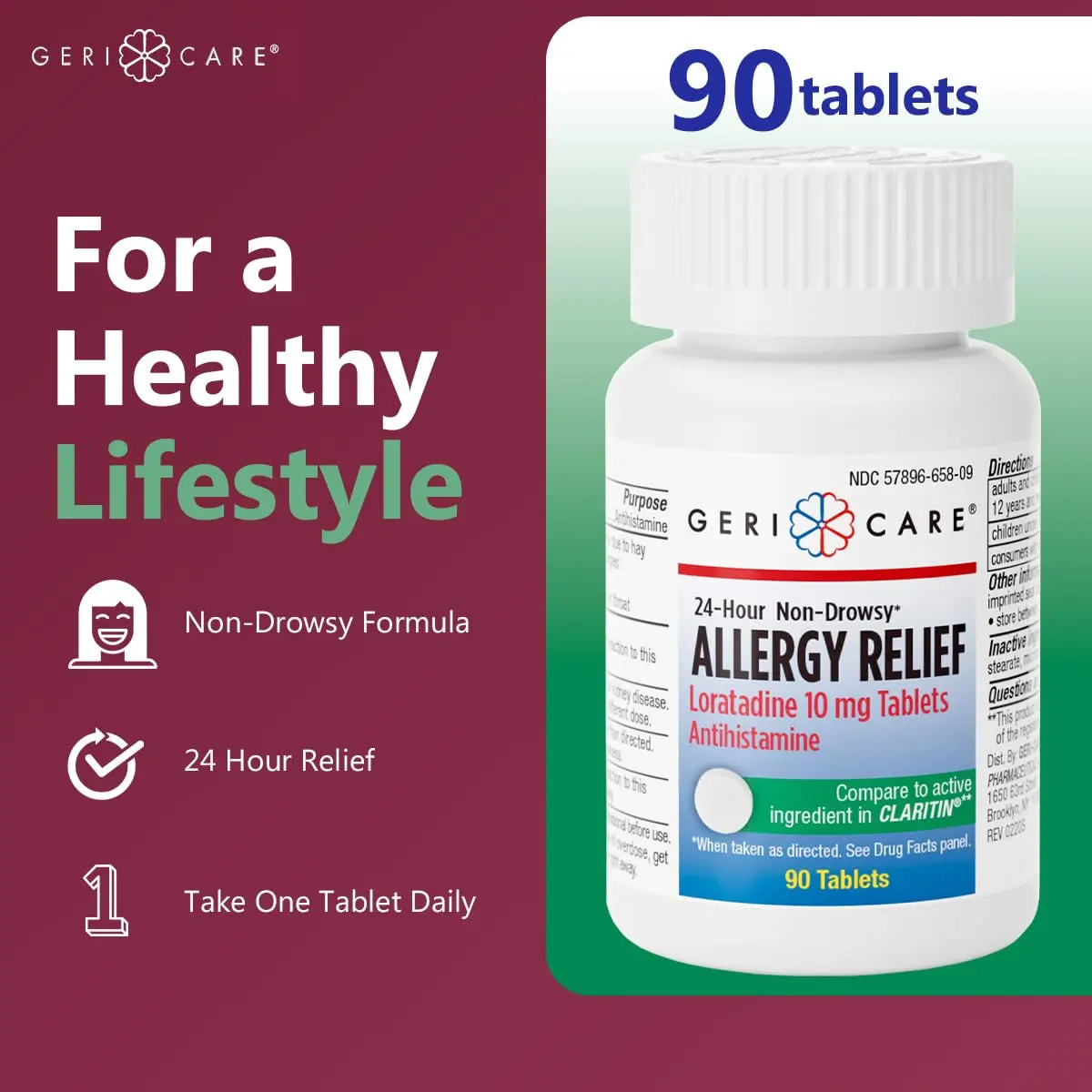GeriCare Loratadine 10mg Non-Drowsy 24-Hour Allergy Relief | Effective Antihistamine Tablets - view 2