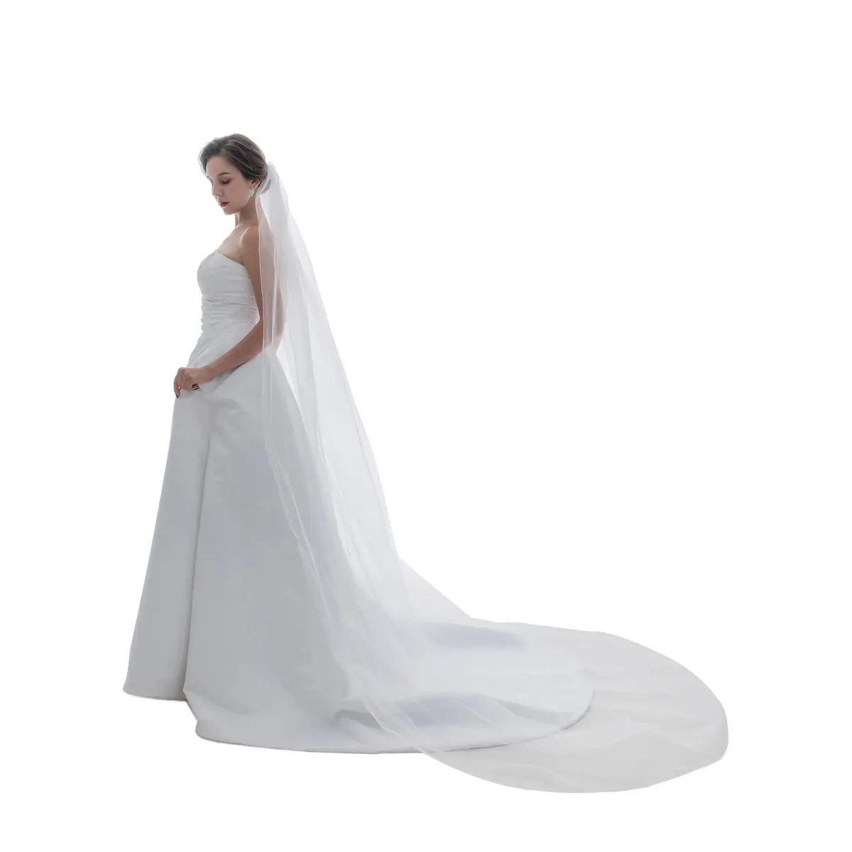 SAMKY Bridal Wedding Veil Cathedral Length 108" | Pencil Edge, White, 1 Tier - main product image