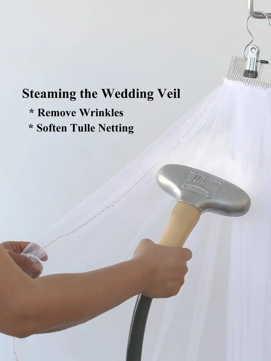 SAMKY Bridal Wedding Veil Cathedral Length 108" | Pencil Edge, White, 1 Tier - view 7