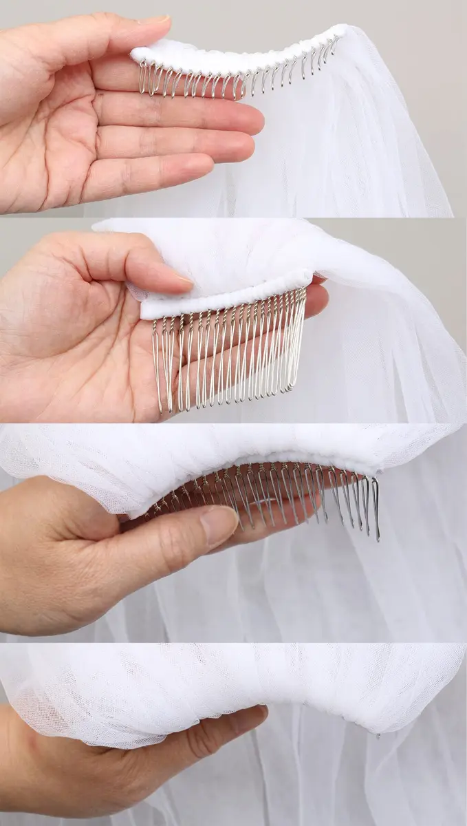 SAMKY Bridal Wedding Veil Cathedral Length 108" | Pencil Edge, White, 1 Tier - view 8