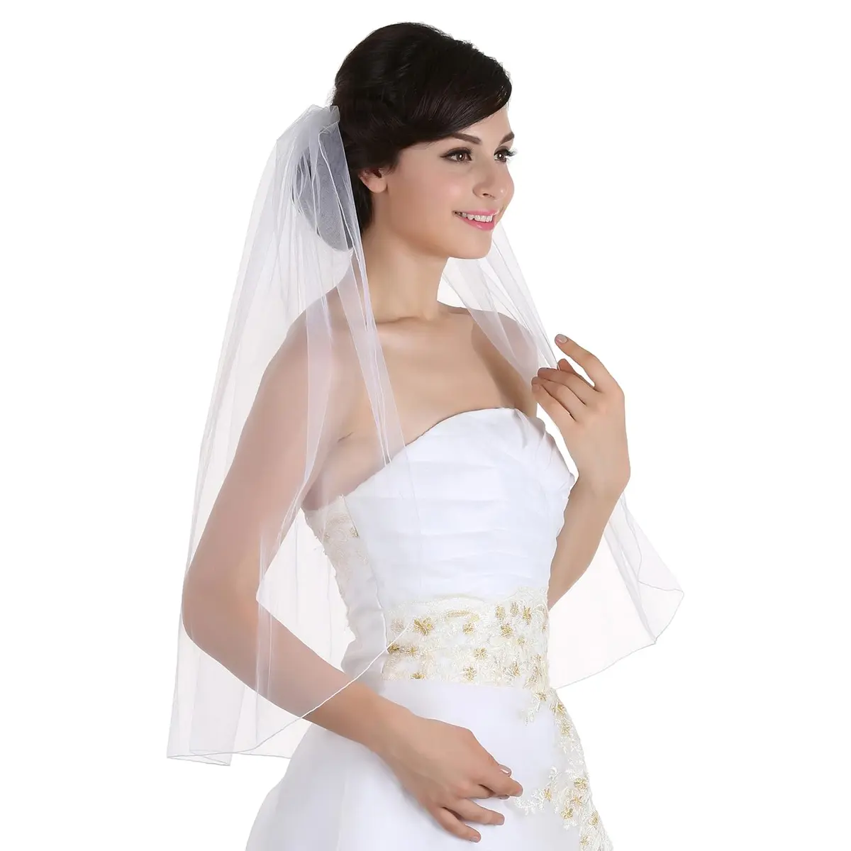 SAMKY Bridal Wedding Veil Cathedral Length 108" | Pencil Edge, White, 1 Tier - view 2