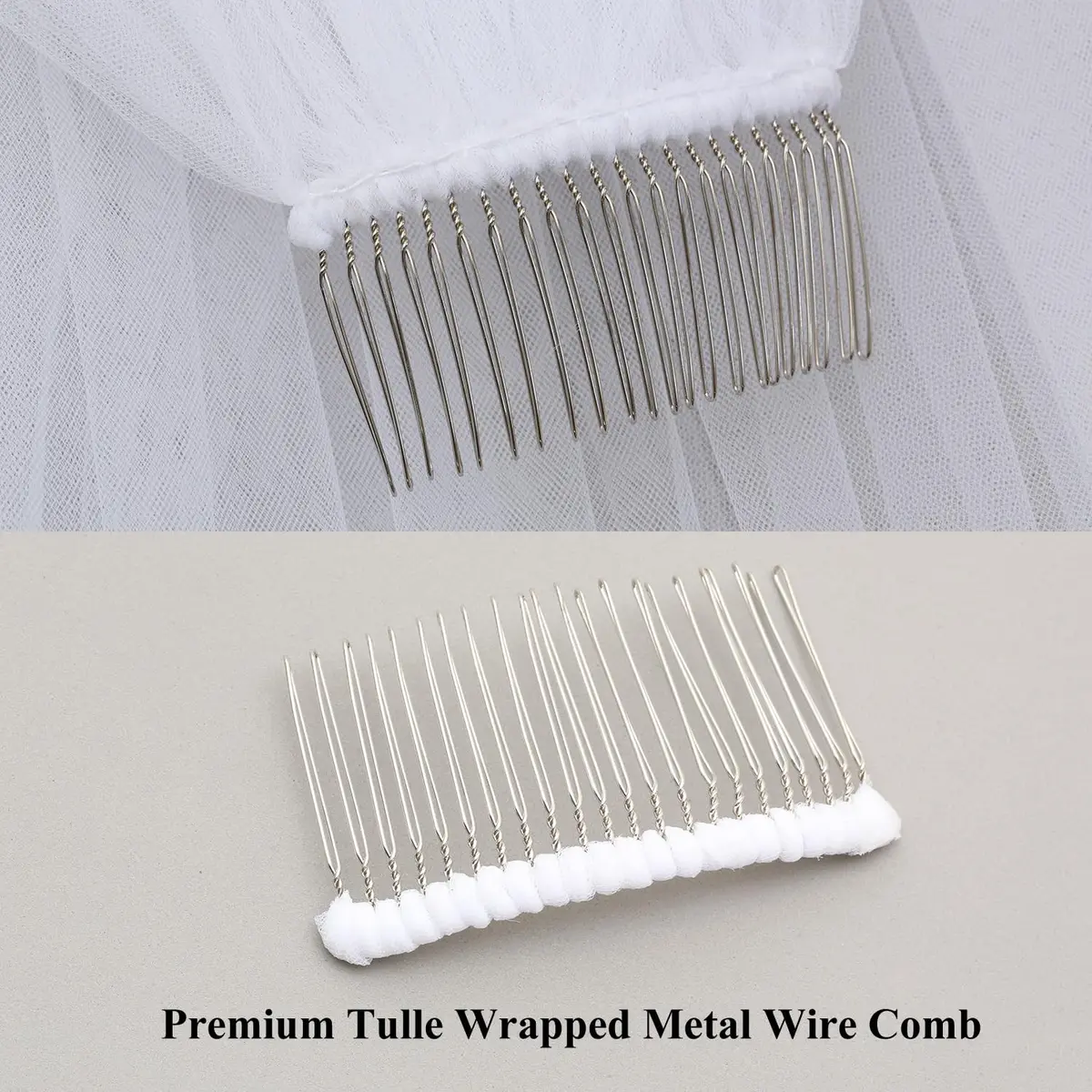 SAMKY Bridal Wedding Veil - White Fingertip Length 36" | Pencil Edge, Illusion Tulle - view 6