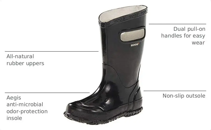 BOGS Kids Rainboot Solid Boot - BLACK - 10 | Waterproof Rubber, Easy Pull Handles, Non-Slip Outsole - view 4