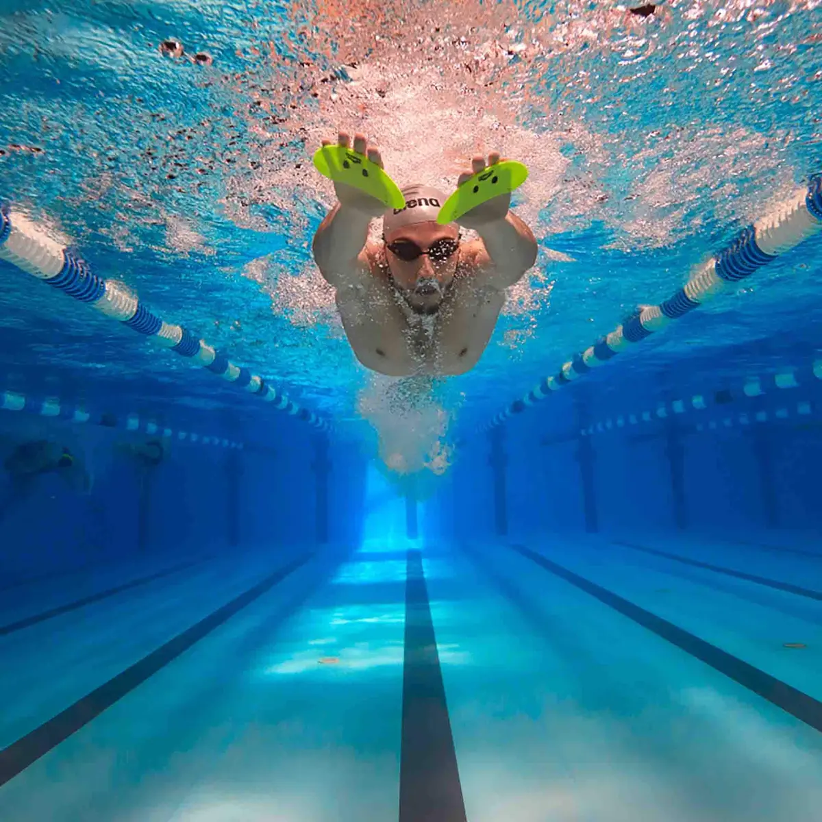 Arena Elite Finger Swimming Paddles Small Plum Purple/Arctic Lime | Improve Stroke Technique & Forearm Power - view 3