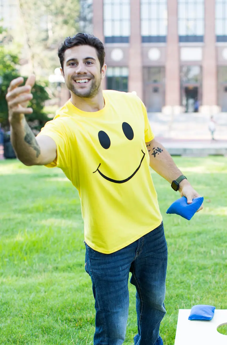 Ann Arbor T-shirt Co. Smile Face Unisex T-Shirt Medium Yellow | Soft Cotton, Modern Fit, Positive Vibe - view 6