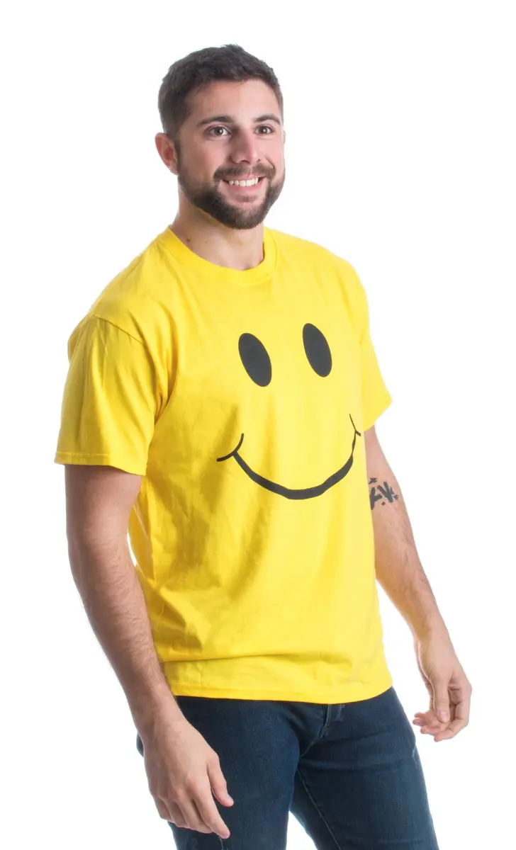 Ann Arbor T-shirt Co. Smile Face Unisex T-Shirt Medium Yellow | Soft Cotton, Modern Fit, Positive Vibe - view 2