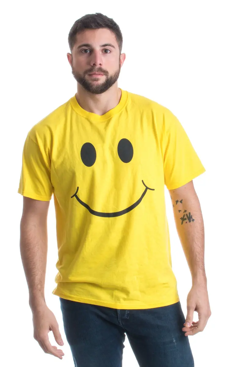 Ann Arbor T-shirt Co. Smile Face Unisex T-Shirt Medium Yellow | Soft Cotton, Modern Fit, Positive Vibe - view 3