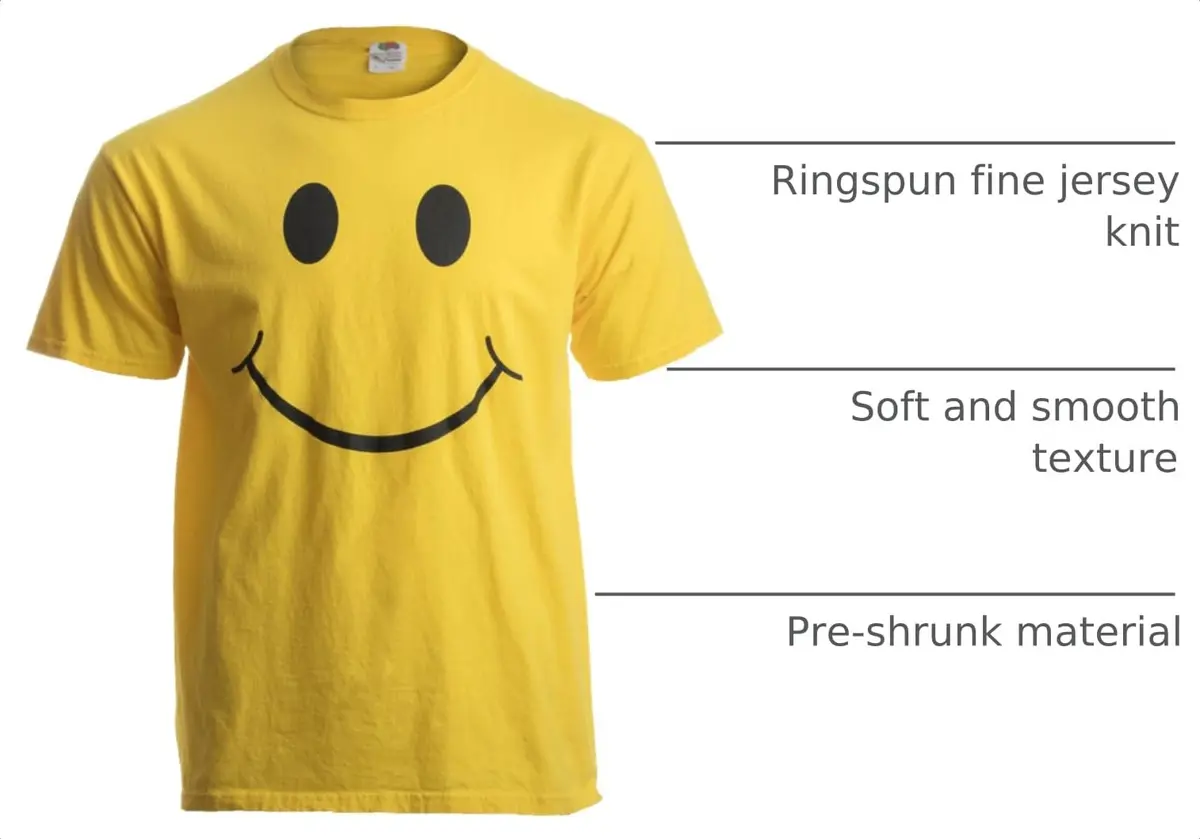 Ann Arbor T-shirt Co. Smile Face Unisex T-Shirt Medium Yellow | Soft Cotton, Modern Fit, Positive Vibe - view 4