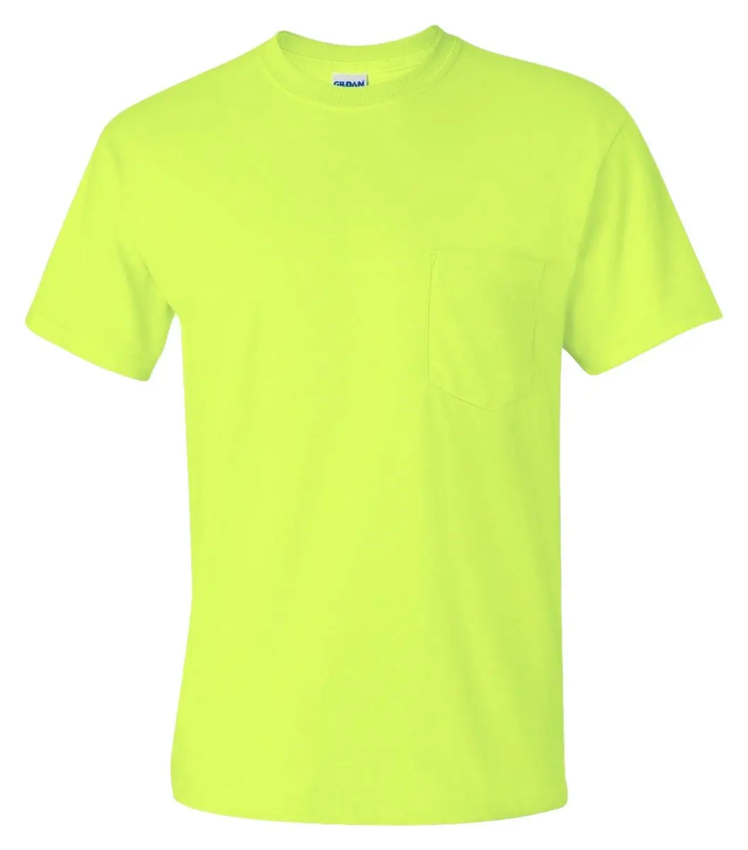 Gildan G230 Ultra Cotton Pocket T-Shirt - Safety Green - M | Preshrunk 100% Cotton, Regular Fit, Short Sleeve - main product image