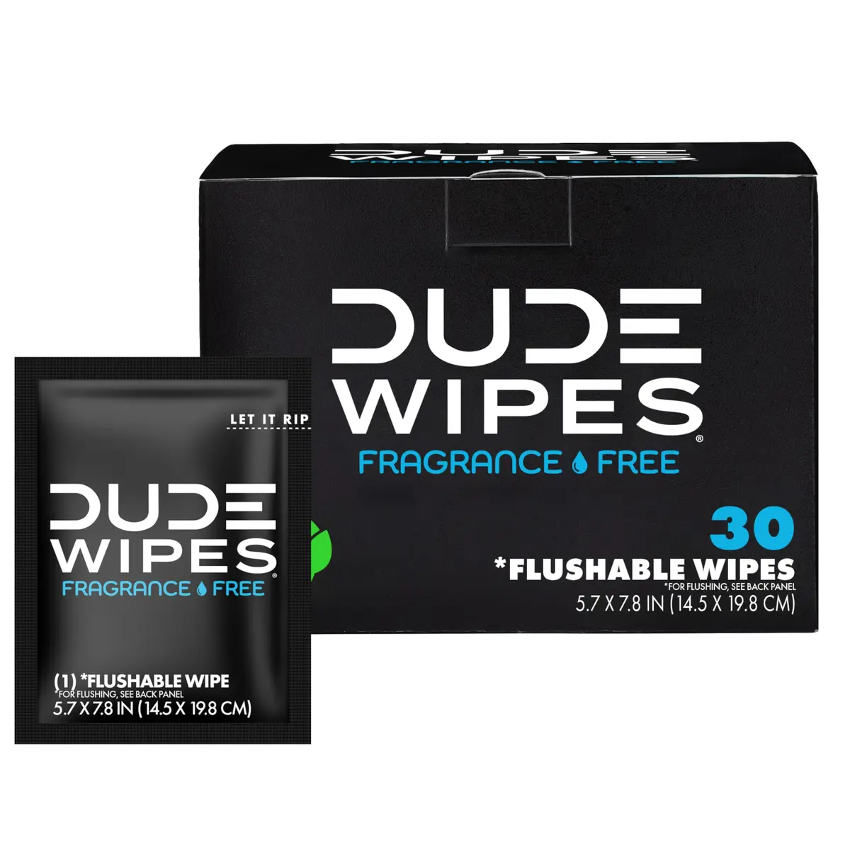 DUDE Wipes On-The-Go Unscented Adult Flushable Travel Wipes 30 Count | Plant-Based & Septic-Safe - main product image