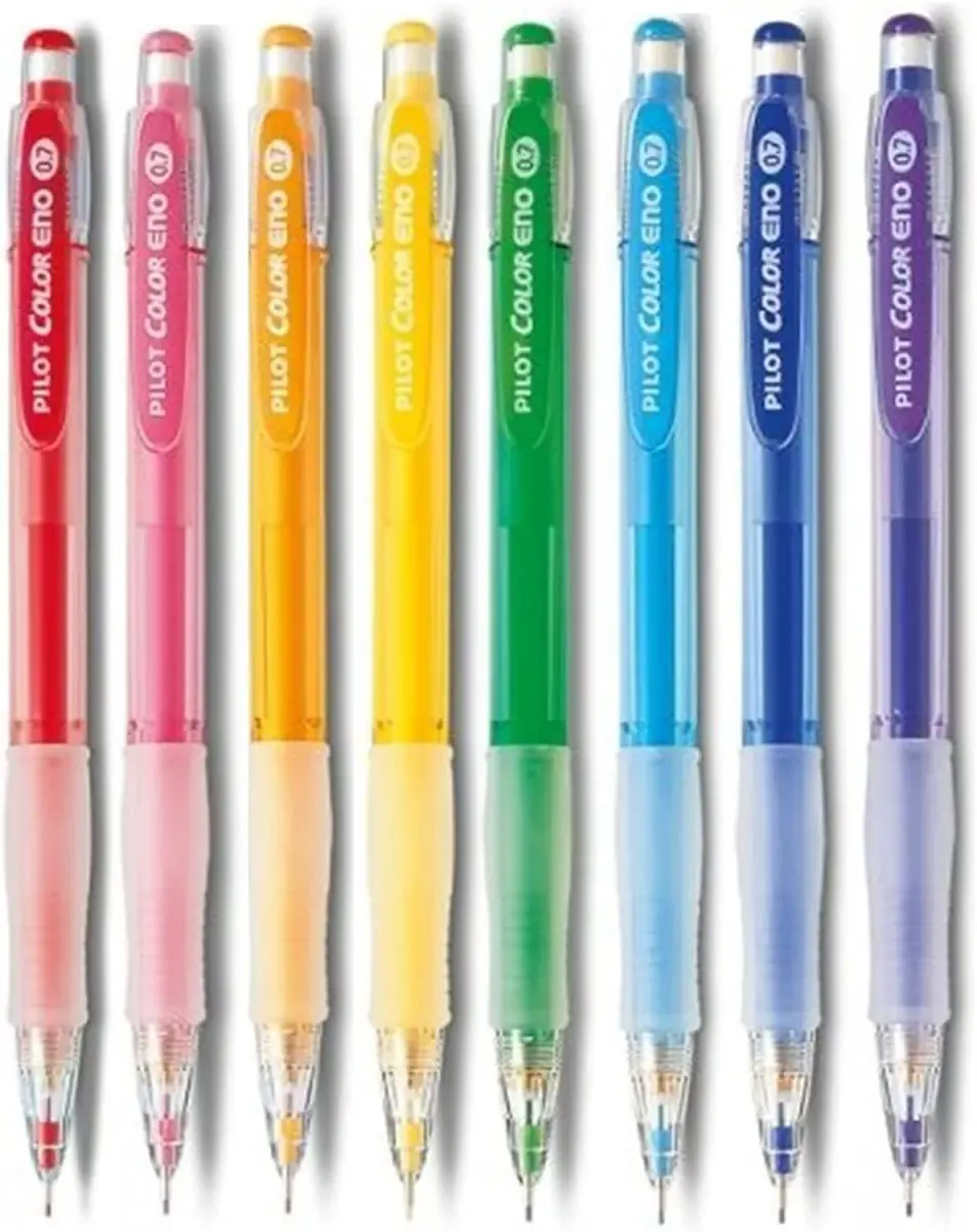 PILOT Color Eno 0.7mm Mechanical Pencil 8 Color Set | Erasable Ink, Hexagonal Grip - main product image