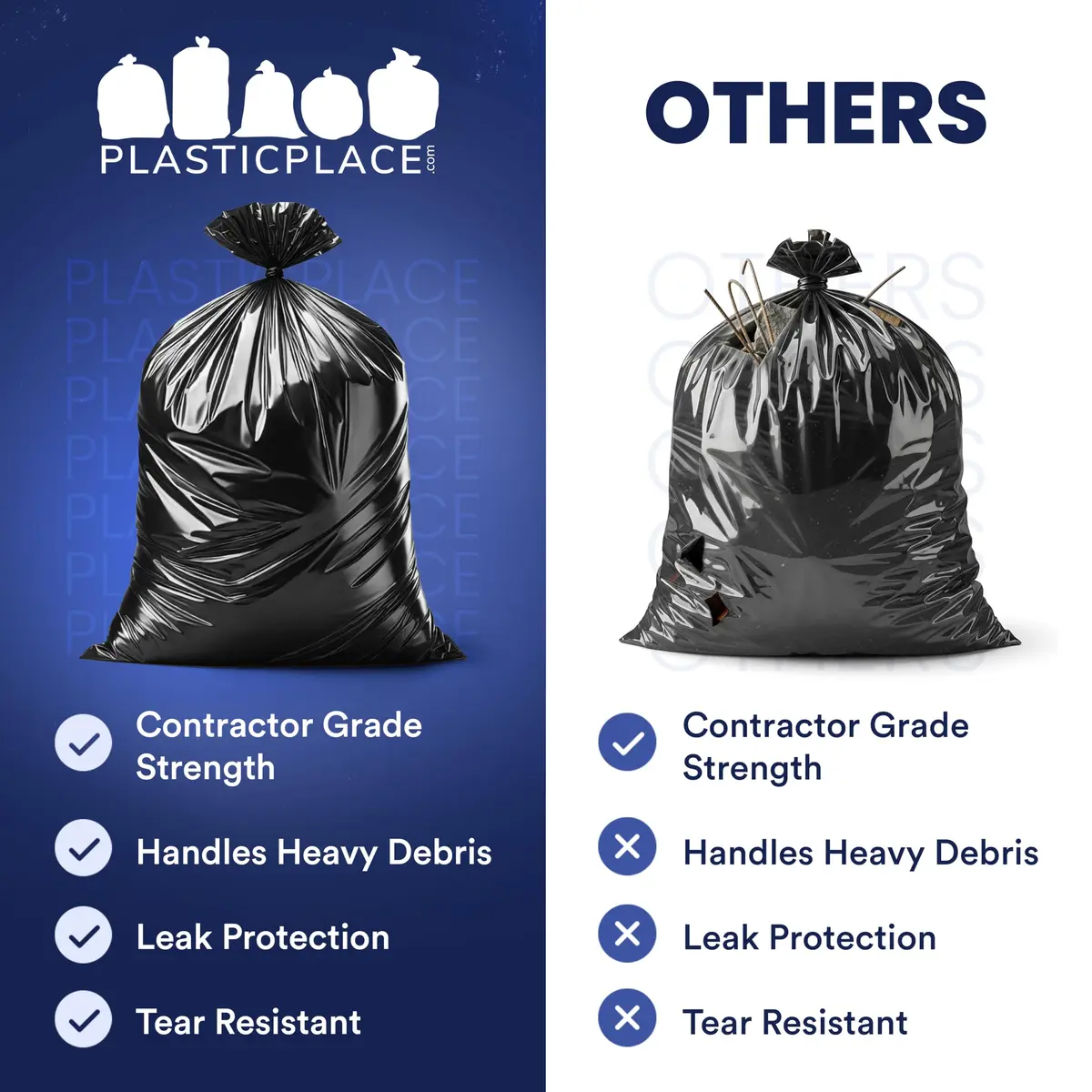 Plasticplace Contractor Trash Bags 33 Gallon | Heavy Duty 3.0 Mil, Black, 50 Count - view 5
