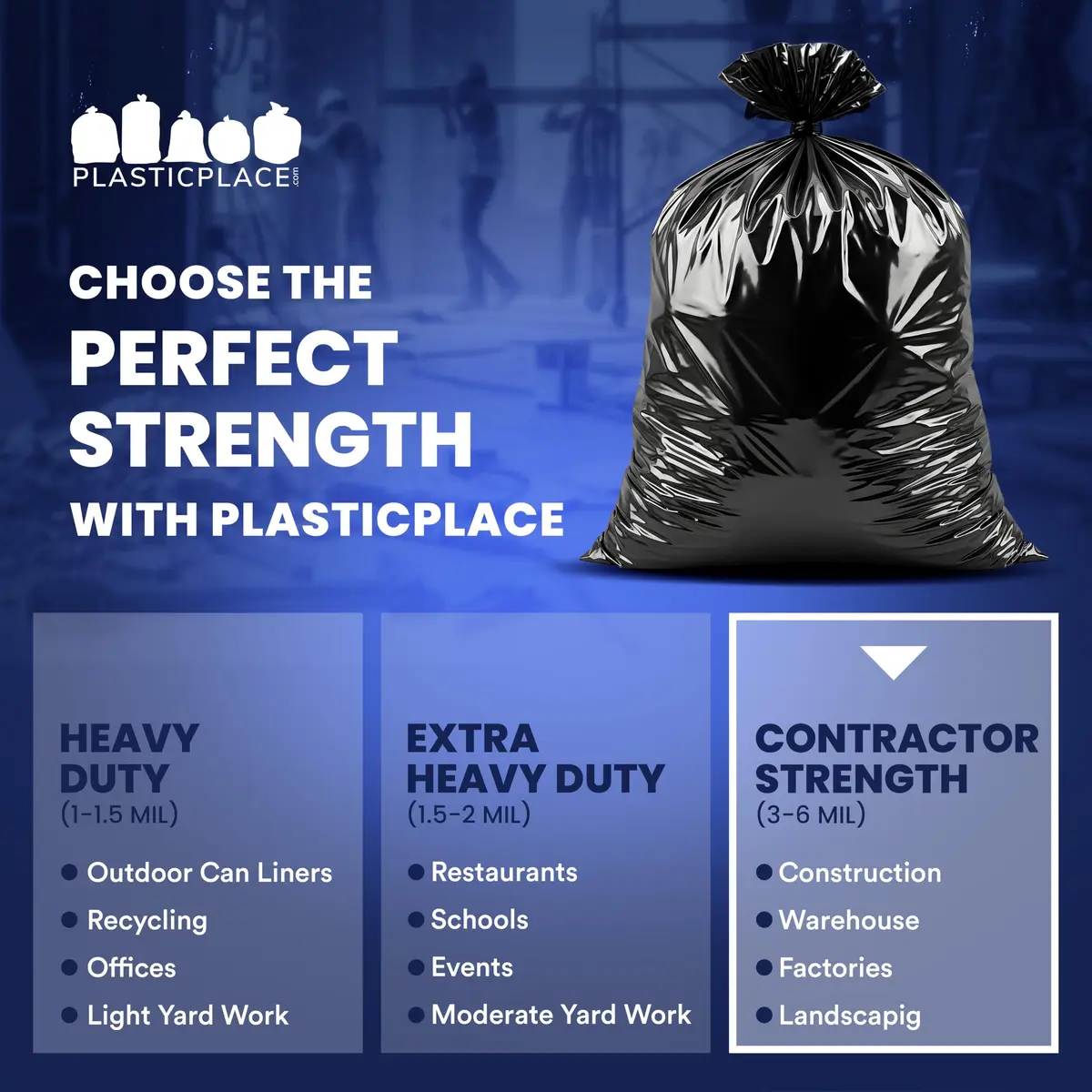 Plasticplace Contractor Trash Bags 33 Gallon | Heavy Duty 3.0 Mil, Black, 50 Count - view 6