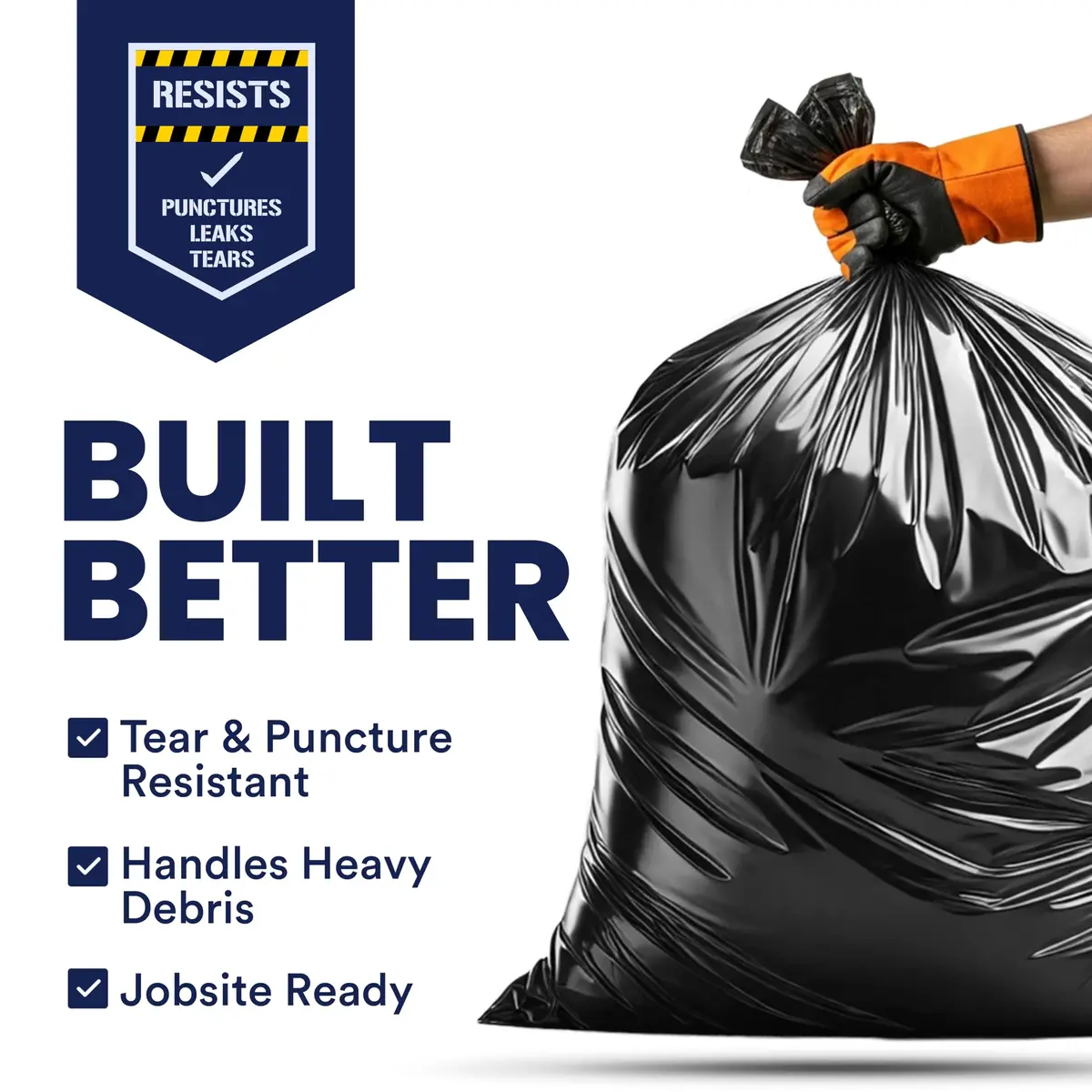 Plasticplace Contractor Trash Bags 33 Gallon | Heavy Duty 3.0 Mil, Black, 50 Count - view 3