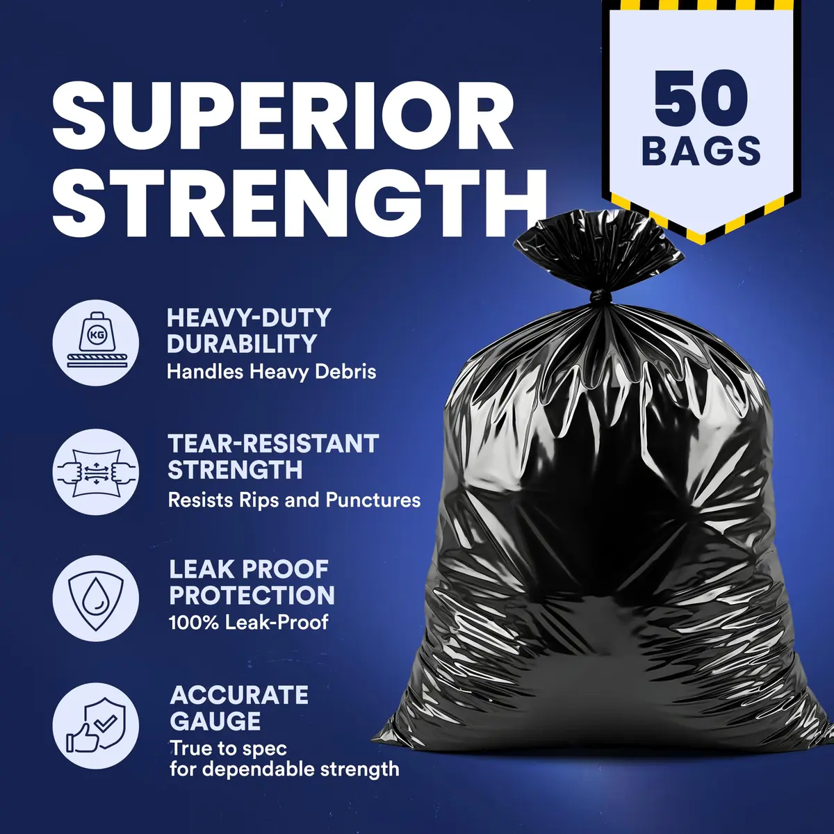Plasticplace Contractor Trash Bags 33 Gallon | Heavy Duty 3.0 Mil, Black, 50 Count - view 4