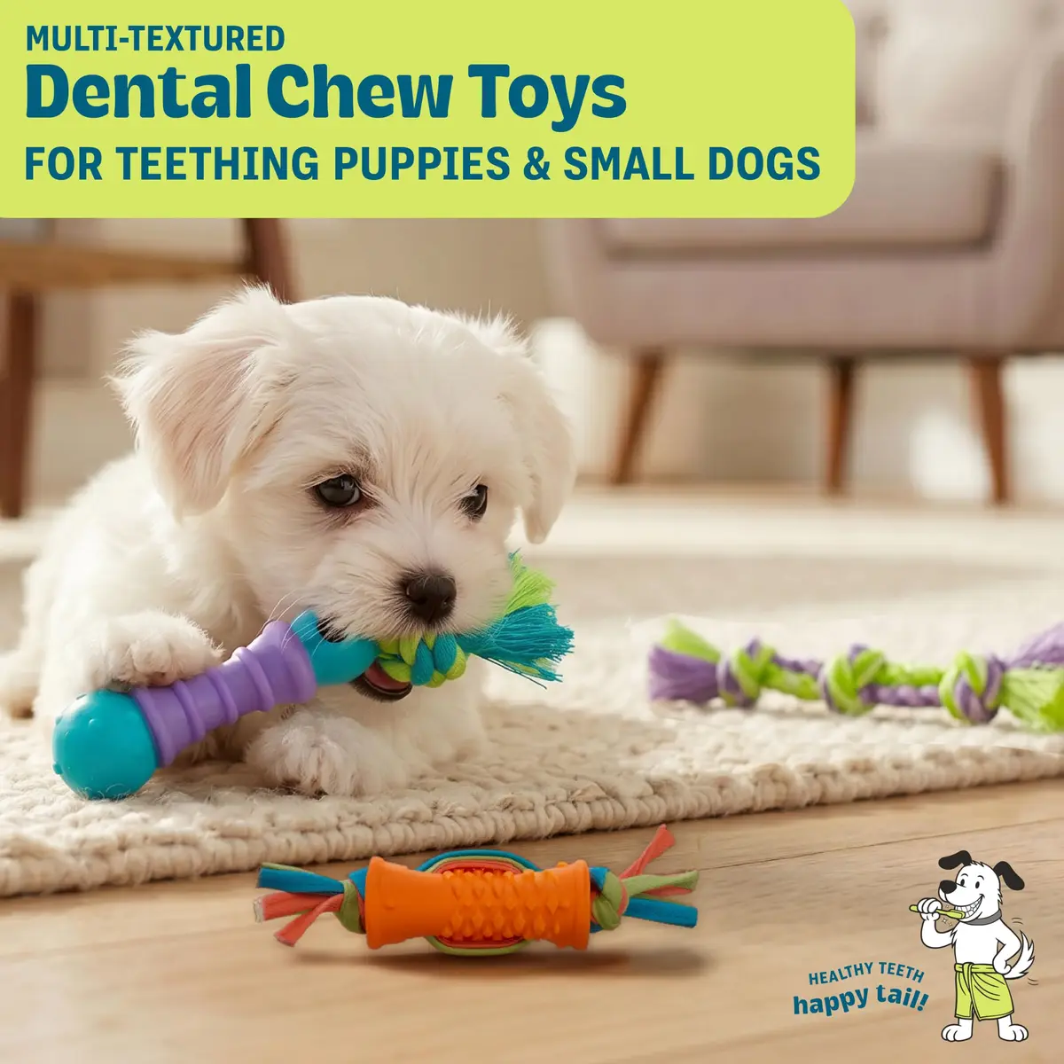 Pupstages Dental Chew Pack Mini Dog Chew Toys, 7" | Supports Healthy Teeth & Gums - view 2