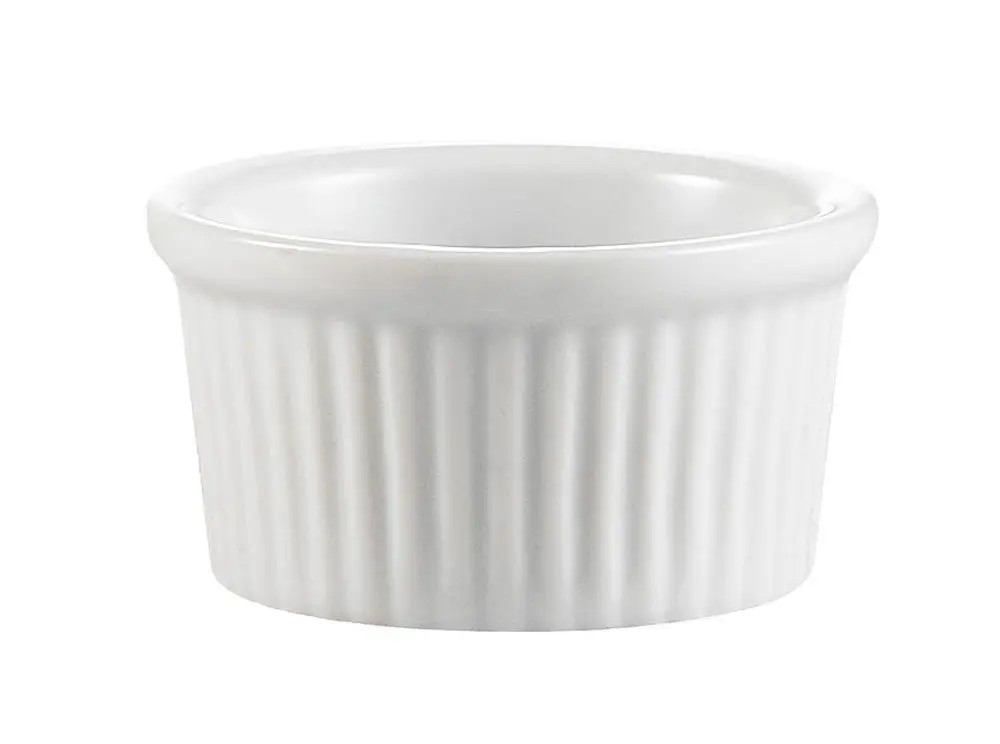 CAC China Accessories 2-5/8-Inch by 1-1/2-Inch 2-Ounce Super White Porcelain Round Fluted Ramekin, Box of 48 | Durable, Oven & Dishwasher Safe - main product image