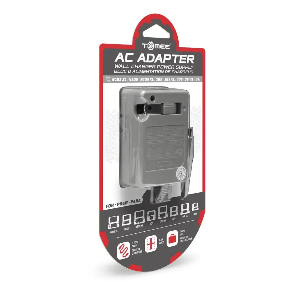 Tomee AC Adapter Charger for Nintendo 3DS/3DS XL/2DS/DSi/DSi XL/New 3DS/New 3DS XL 100-245V, 1.2m (4ft) Cable | Fold-Away Plug - main product image