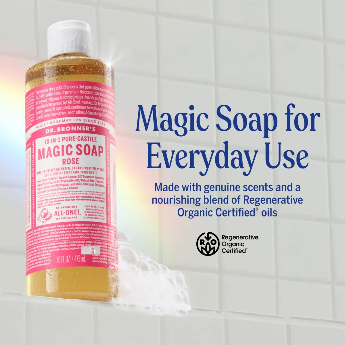 Dr. Bronner's Rose Pure-Castile Liquid Soap 473ml (16 Fl Oz) | Gentle All-Purpose Cleanser - view 2