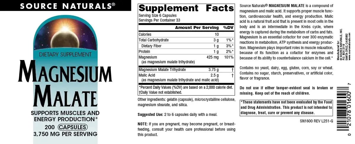 Source Naturals Magnesium Malate 3750 MG (200 Capsules) | Supports Muscles & Energy Production - view 5