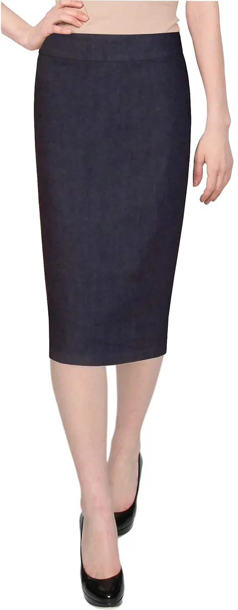 BABY O Women's Below The Knee Stretch Denim Pencil Skirt 0 Blue | Comfortable, Versatile Fit - view 4
