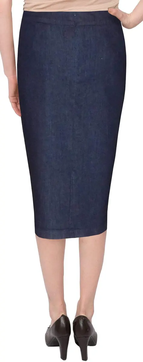 BABY O Women's Below The Knee Stretch Denim Pencil Skirt 2 Blue | Comfortable, Versatile Fit - view 2